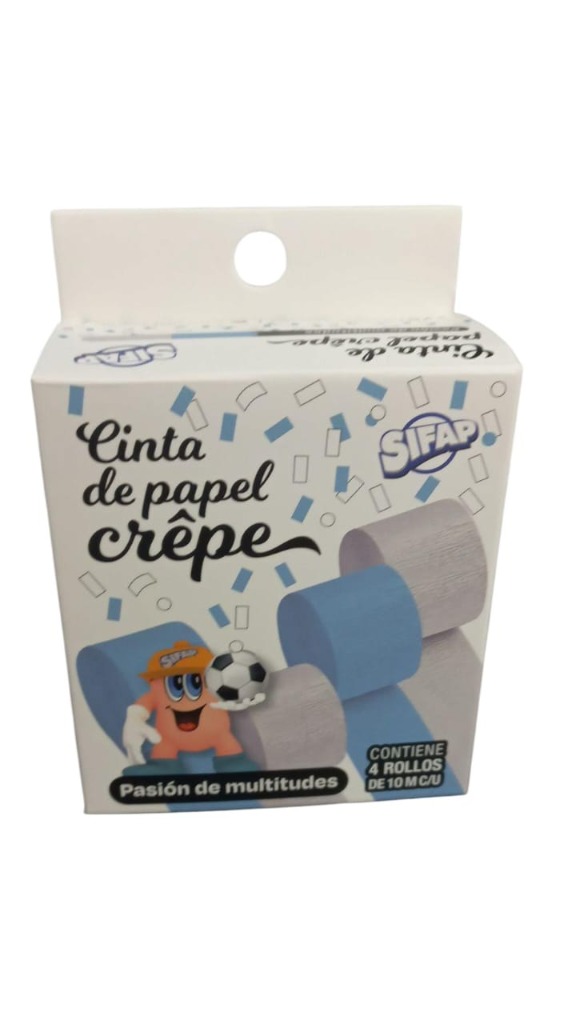 CINTA PAPEL CREPPE 4.5cm.x10m.x4u.CEL/BCO